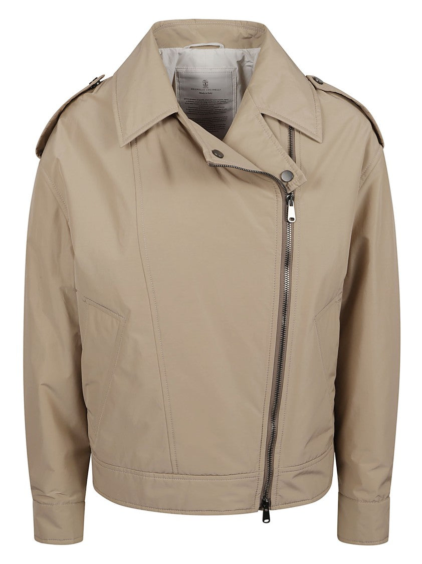 Brunello Cucinelli Cropped Jacket With Diagonal Zipper