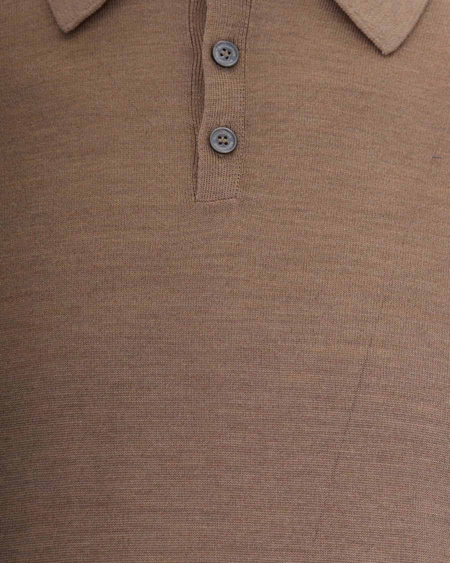 Ballantyne Brown Silk-Cashmere Blend Polo With Three-Button Placket