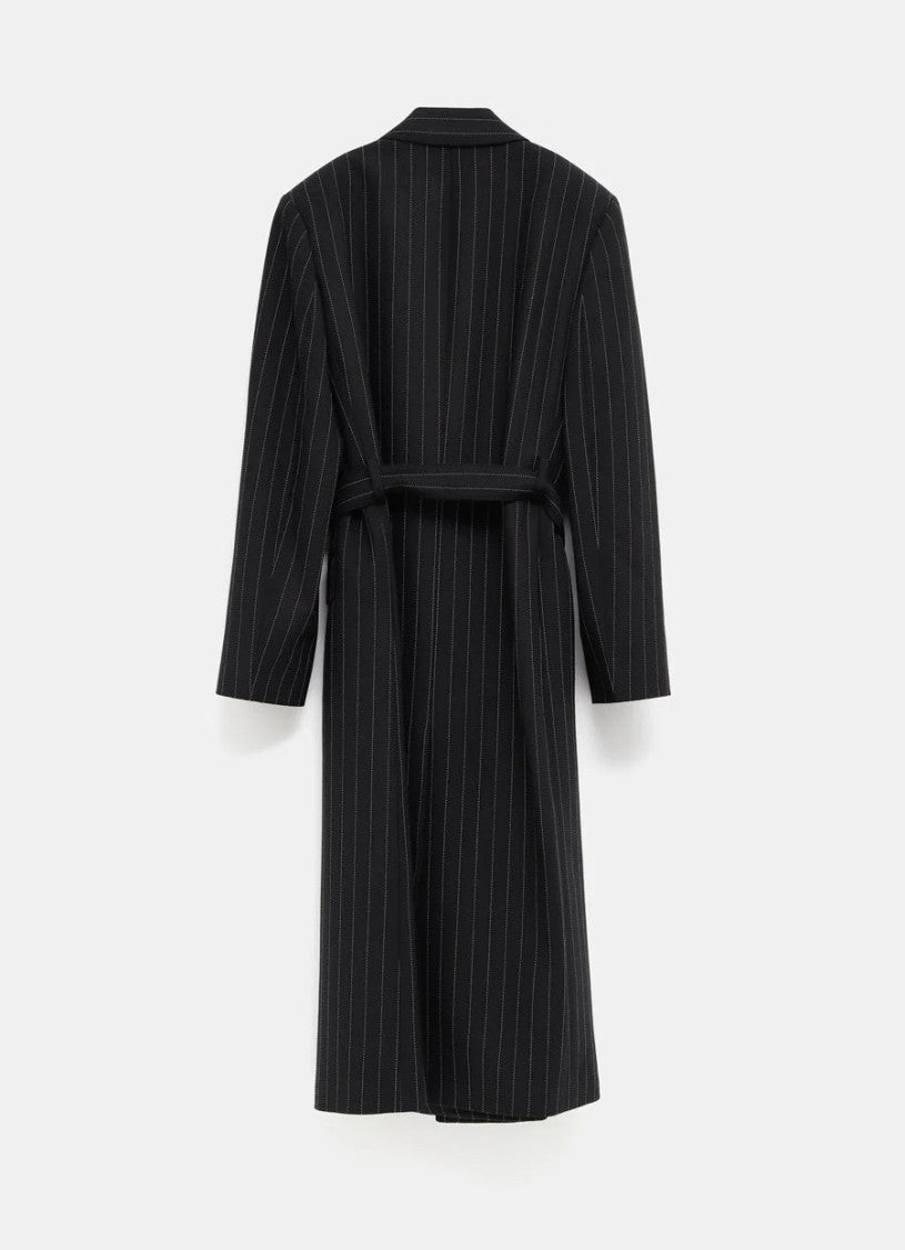 Acne Studios Tailored Long Pinstripe Jacket With Wrap Design