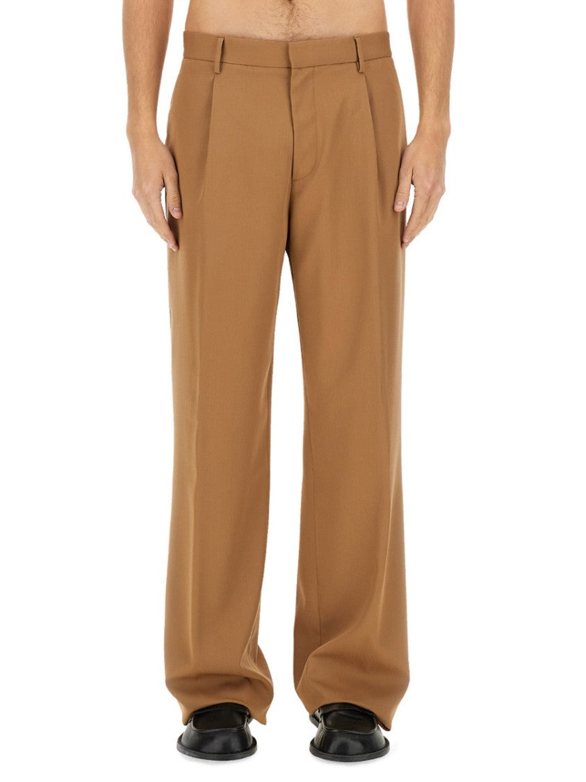 Lardini High-Waisted Brown Virgin Wool Pants