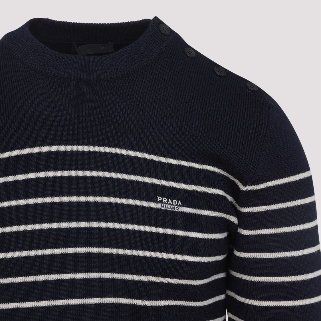 Prada Round Neck Blue Striped Sweater