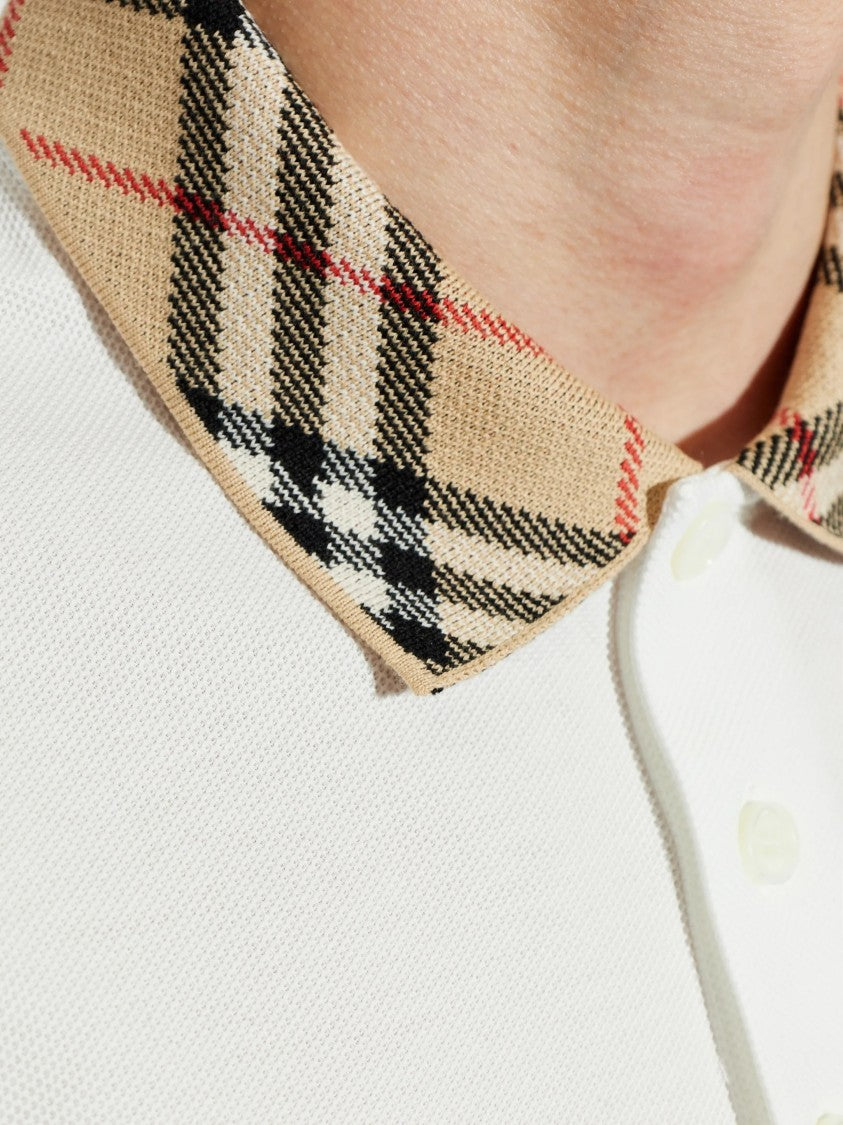 Burberry White Evan Cotton Plaid Collar Polo Shirt