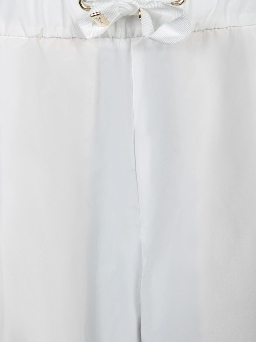 Herno Cropped White Taffeta Trousers With Adjustable Drawstring