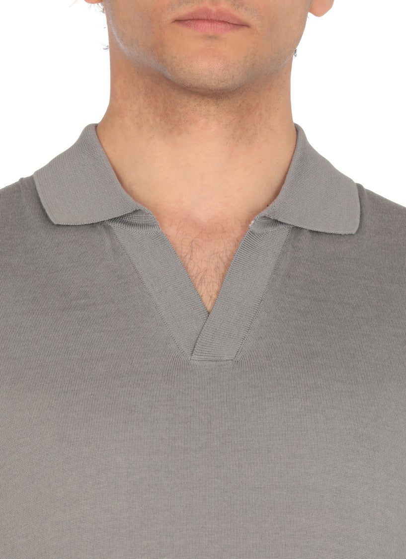 Peserico Grey Cotton And Silk Polo Shirt