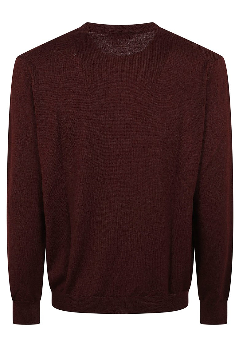 Barba Napoli Burgundy Fine-Weave Ribbed Crewneck Sweater
