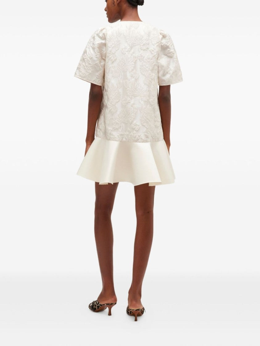 Ganni Textured Floral Jacquard Mini Dress