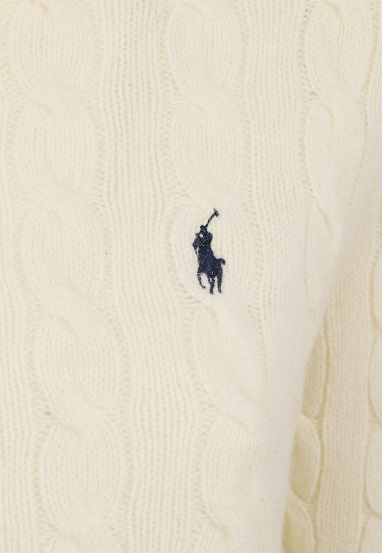 Polo Ralph Lauren Cream Wool-Blend Cable-Knit Turtleneck Sweater
