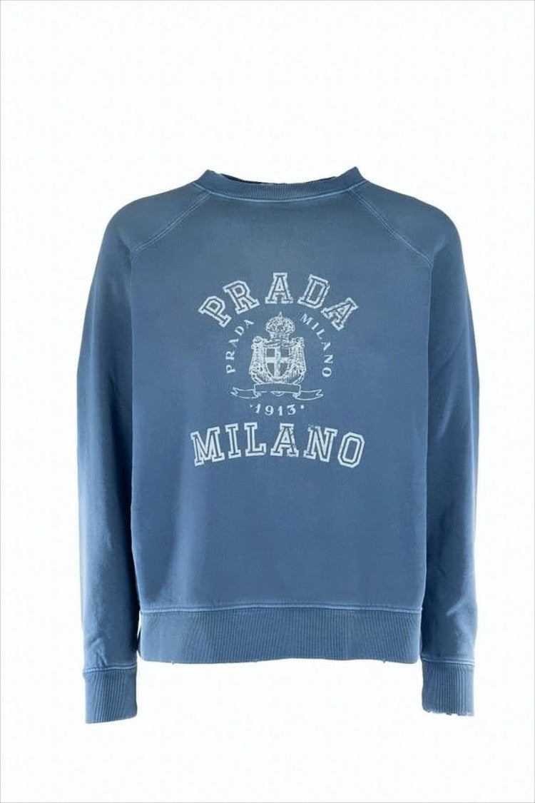 Prada Cropped Long-Sleeve Sweatshirt With Vintage Emblem