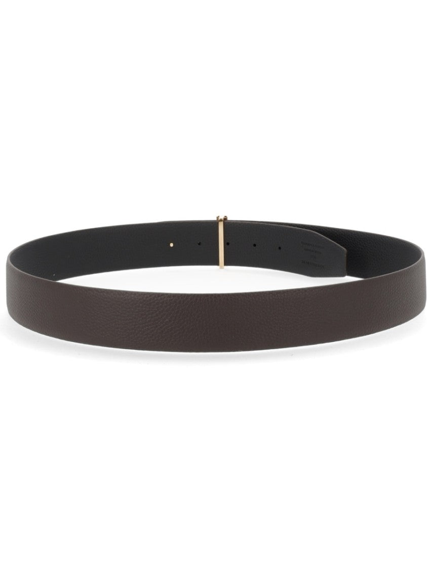 Tom Ford Calf Leather T-Shaped Metallic Buckle Belt