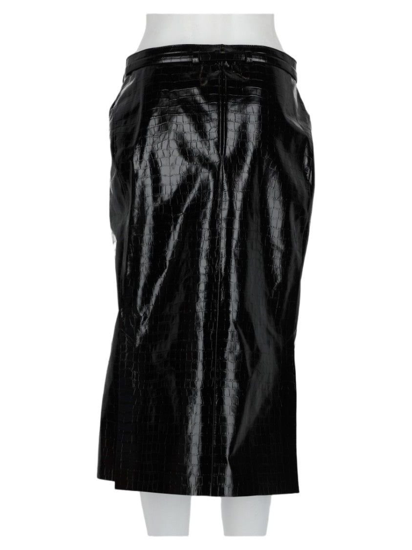 Tom Ford Crocodile-Embossed Tie-Detail Calfskin Leather Skirt