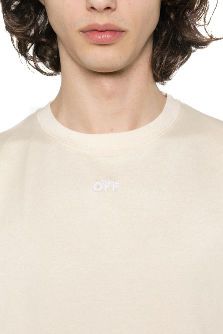 Off-White Beige Arrows Emblem Embroidered Cotton T-Shirt