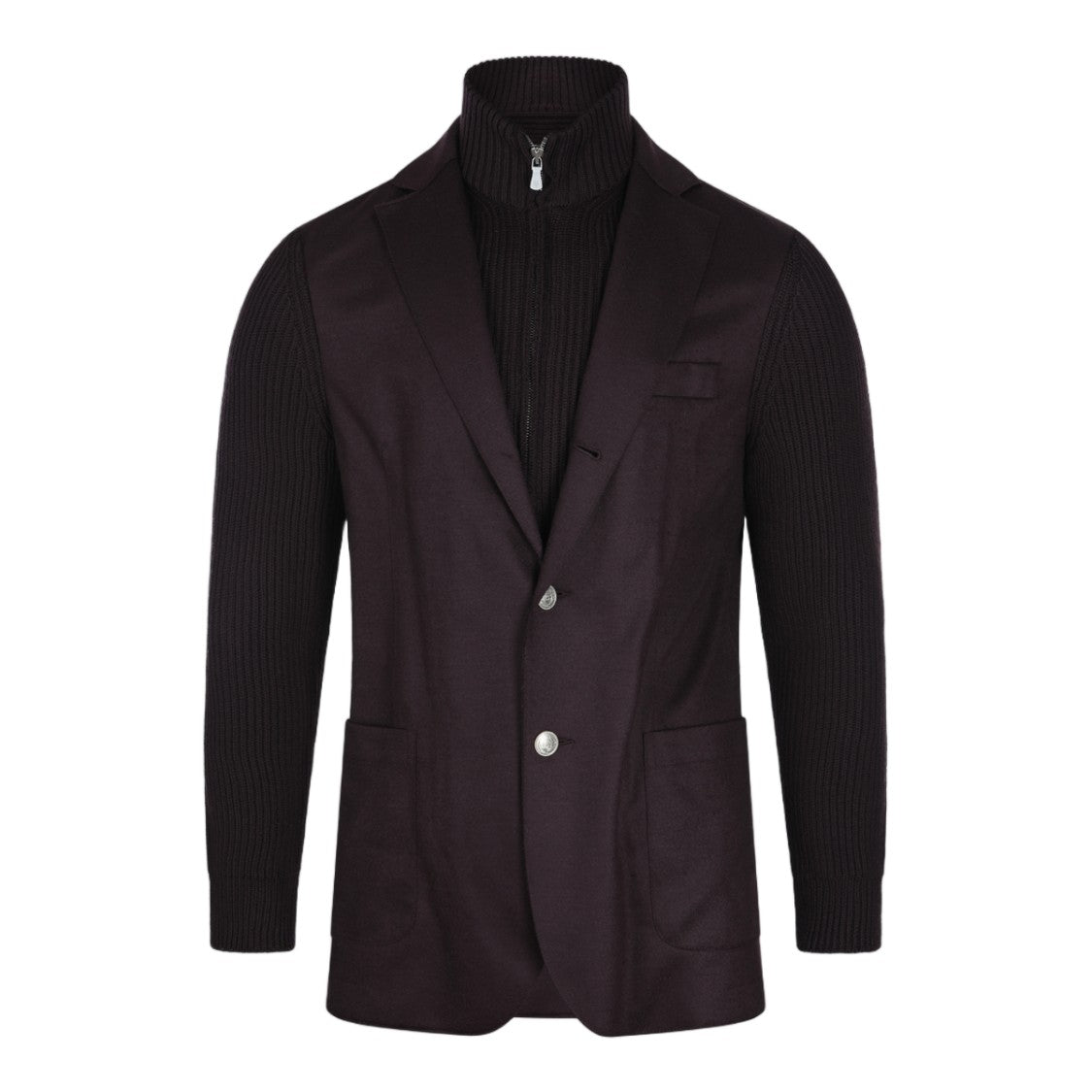 Eleventy Tailored Blazer-Style Jacket With Layered Ribbed Knit Details