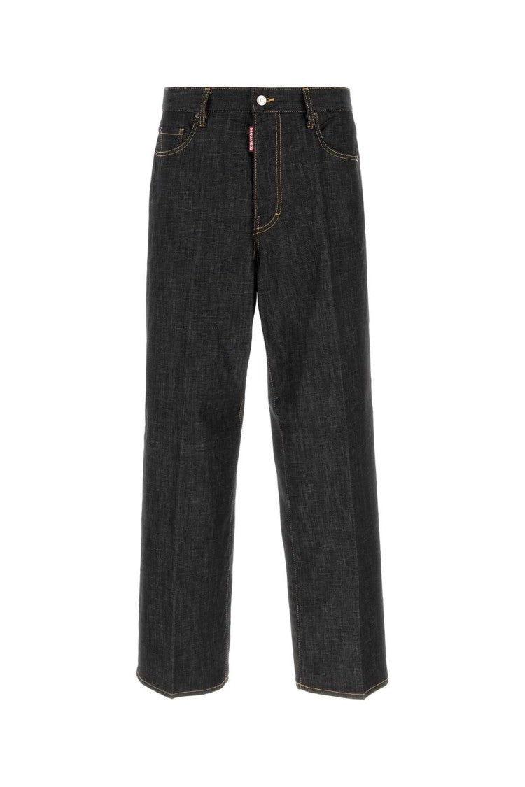 Dsquared2 Black Stretch Denim Loose Wide-Leg Jeans