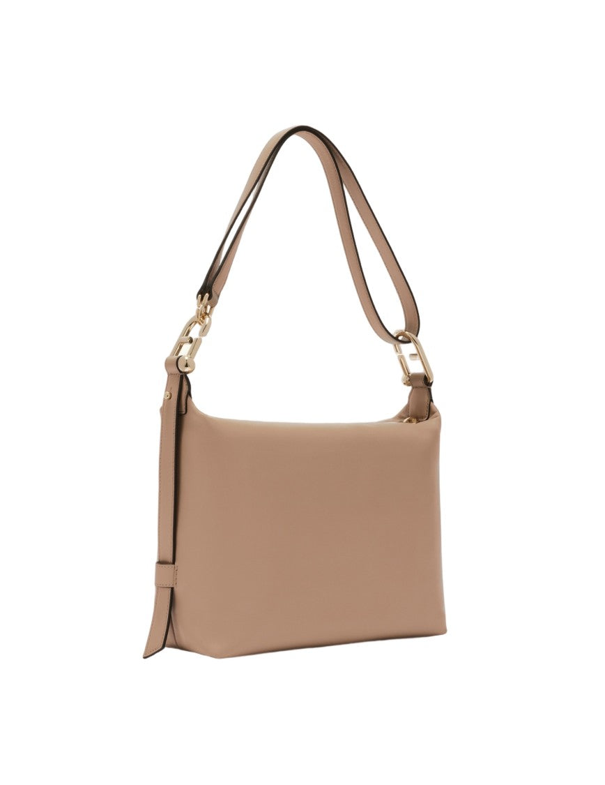 Furla Tonie M Leather Hobo Shoulder Bag In Greige