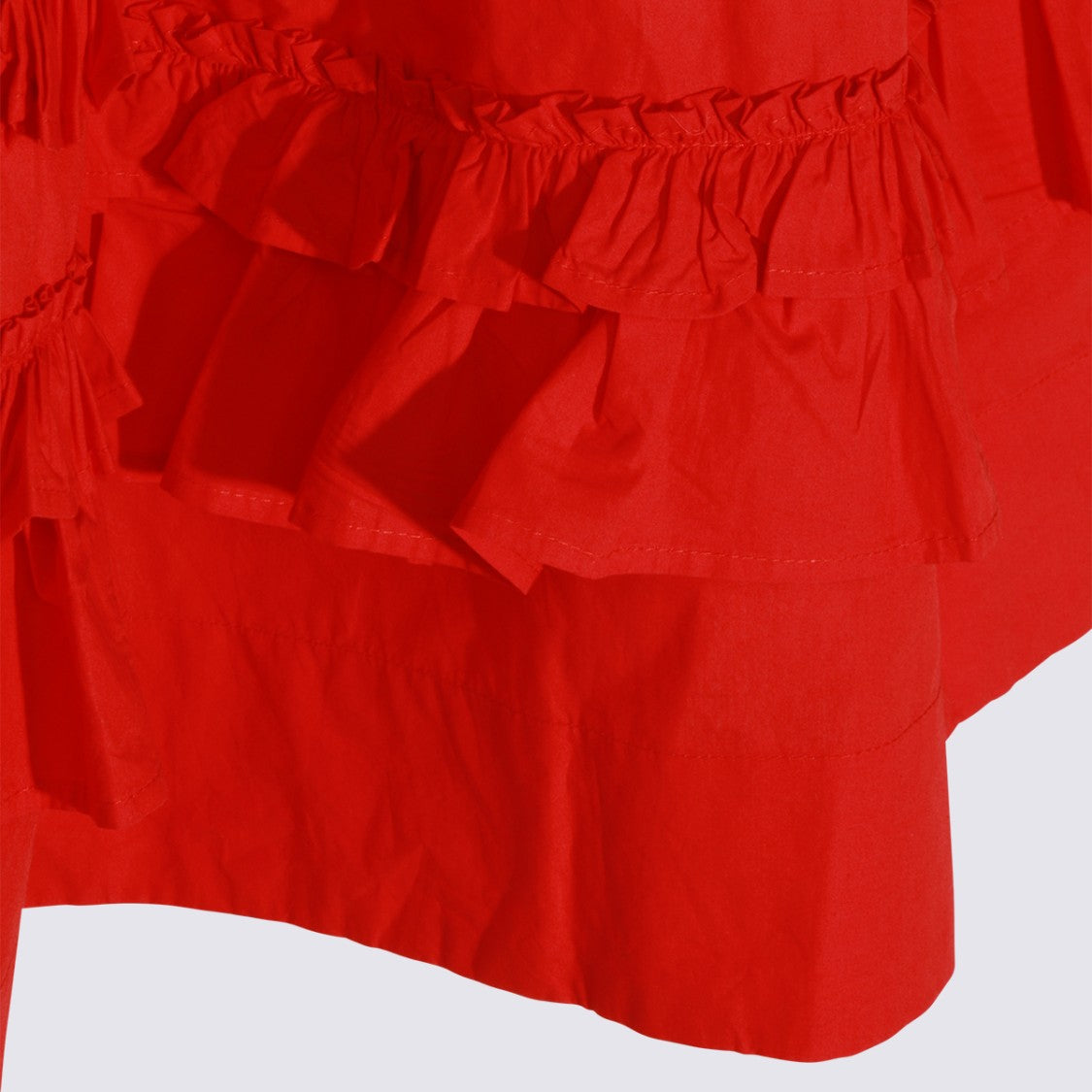 Ganni Red Mini Dress With Ruffled Hem And Smocked Back