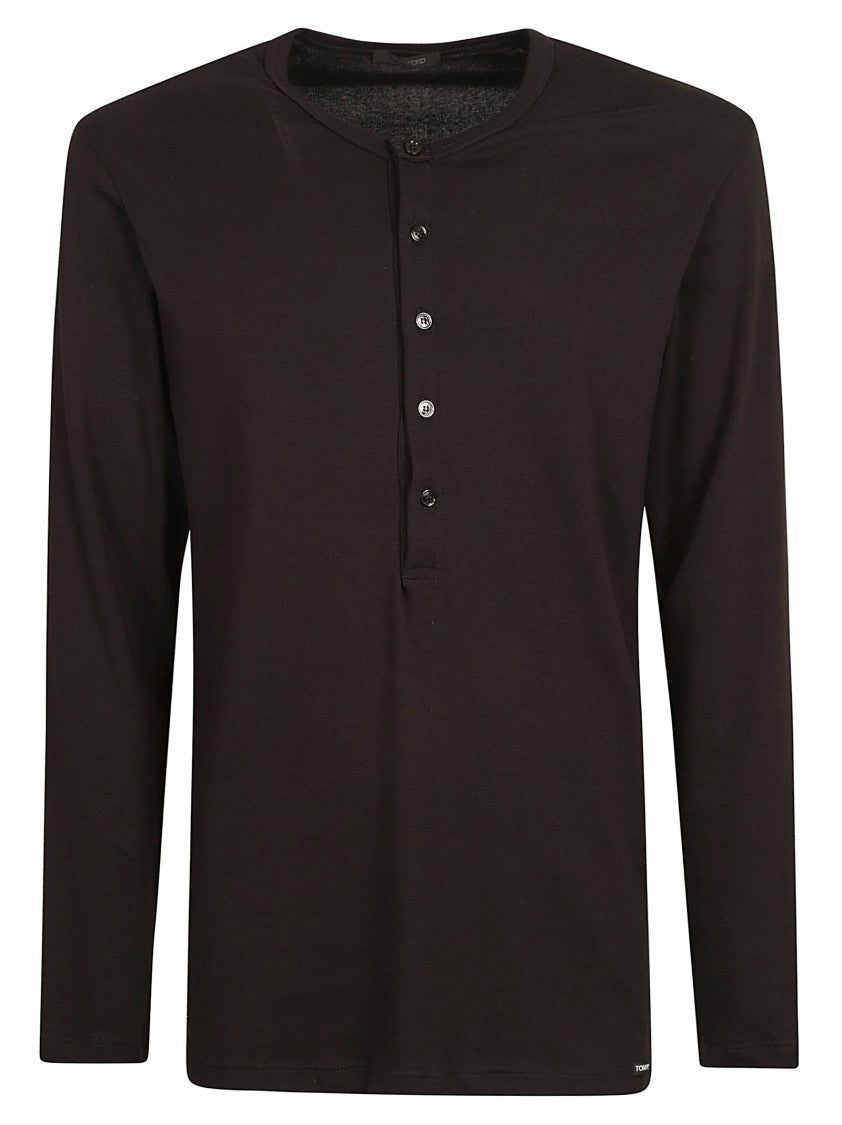 Tom Ford Black Stretch Cotton Jersey Henley T-Shirt