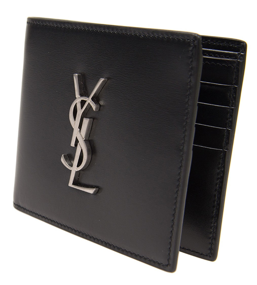 Saint Laurent Compact Calfskin Wallet With Prominent Logo