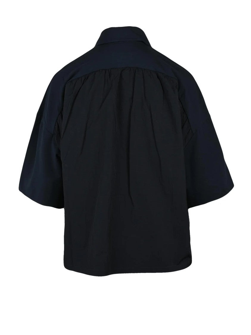 Alpha Studio Midnight Blue Cropped Stretch Cotton Shirt