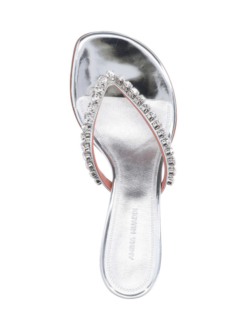 Amina Muaddi "Gigi" Rhinestone Flip-Flop Sandals Silver