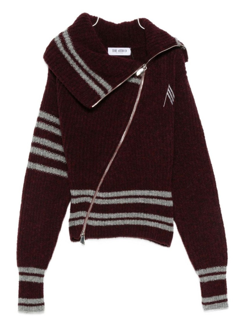 The Attico Cropped Knit Sweater With Asymmetrical Zipper