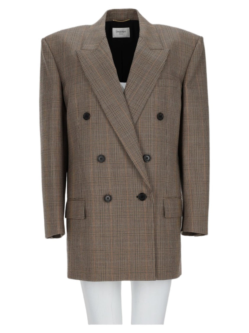 Saint Laurent Double-Breasted Wool Jacket With Prince Of Wales Check Pattern