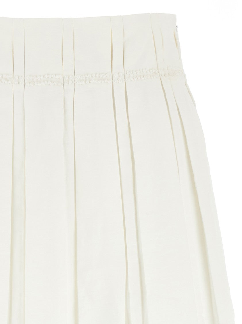 Jil Sander Pleated Linen Midi Skirt With Embroidered Waist Detail