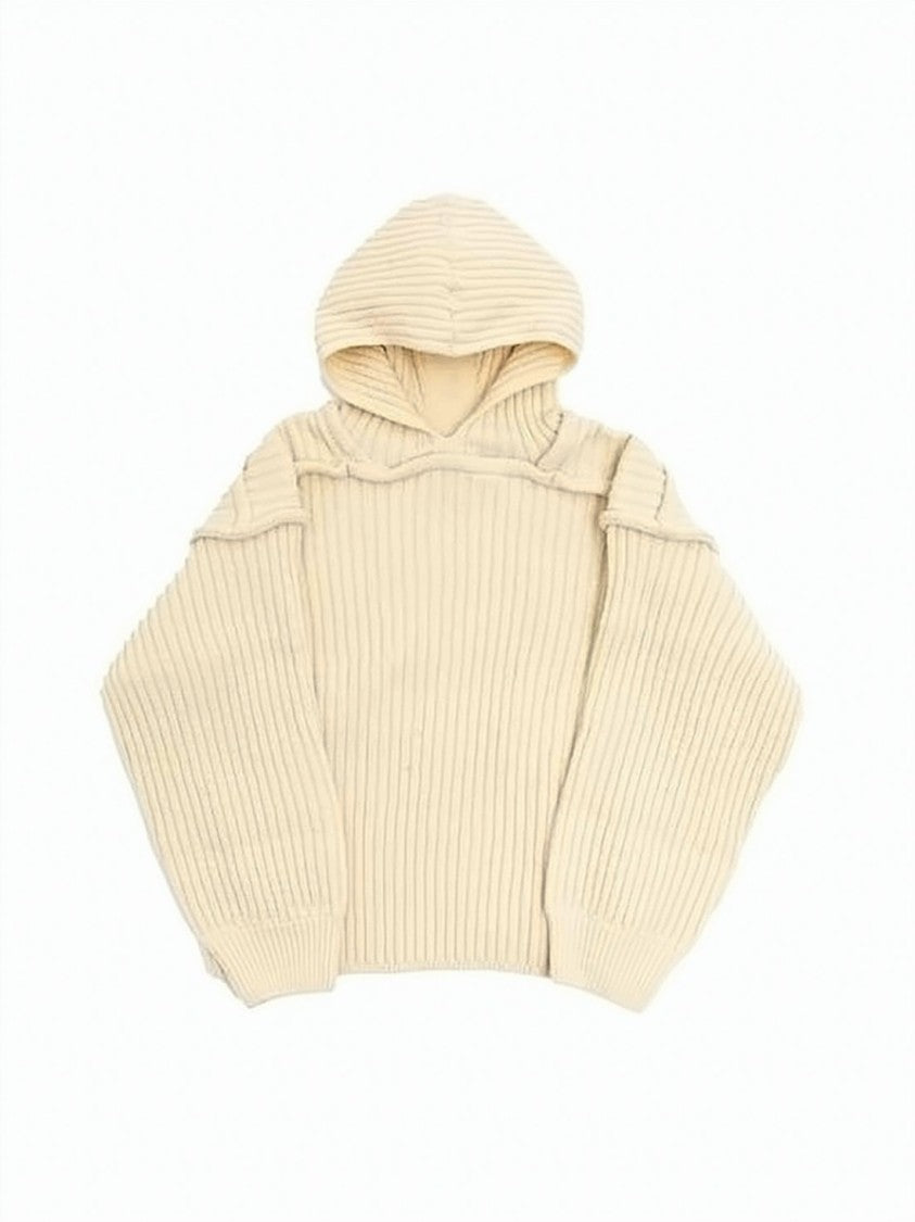 Baserange Ribbed Knit Hoodie With Cropped Silhouette