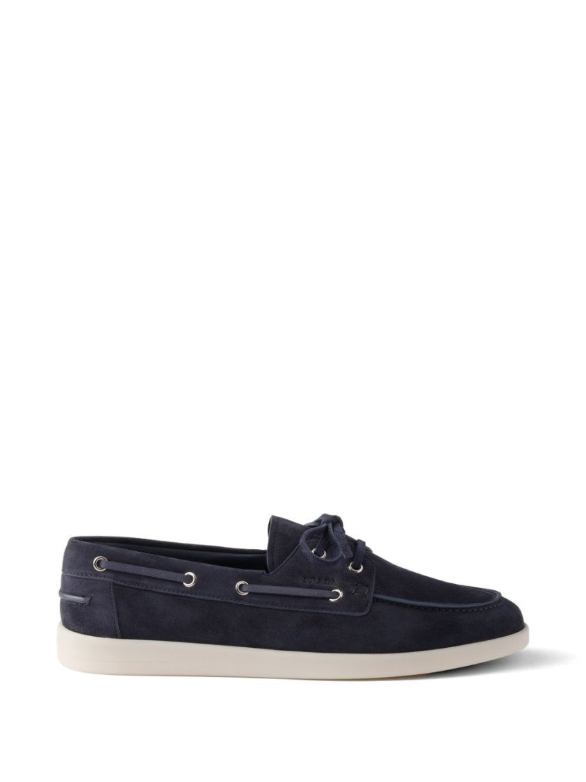 Prada Moccasin-Style Lace-Up Flat Shoes