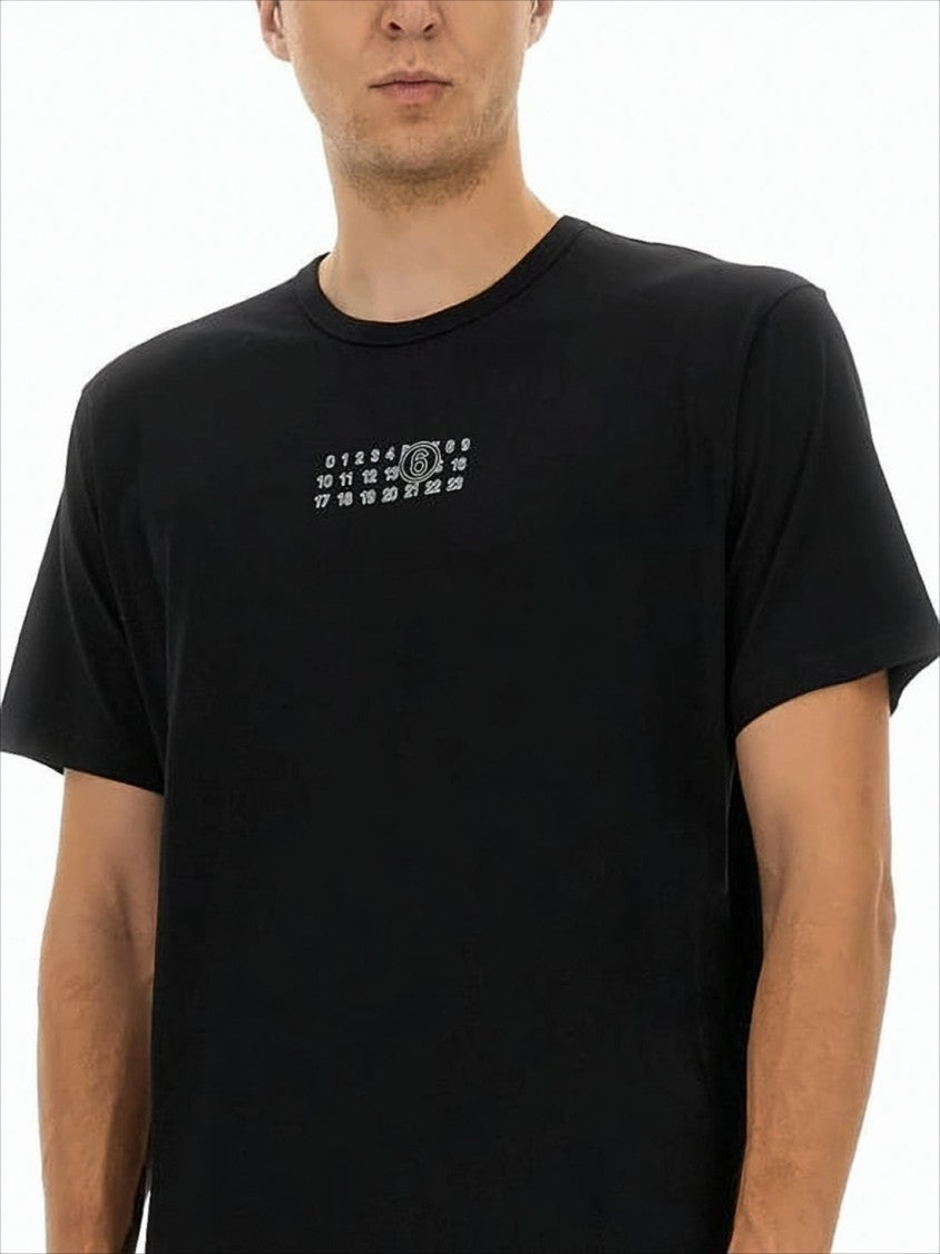 Mm6 By Maison Margiela Minimalist Black Cotton T-Shirt With Numeric Logo