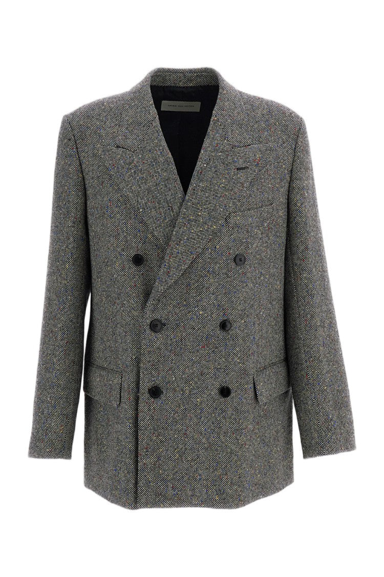 Dries Van Noten Grey Bosier Oversized Donegal Wool Double-Breasted Blazer