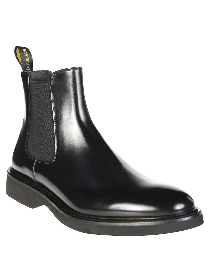 Doucal's Polished Leather Ankle Boots With Elastic Side Panels