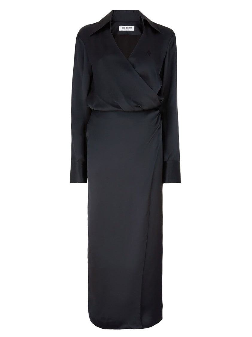 The Attico Long Black Satin Shirt Dress With Stylish Slit