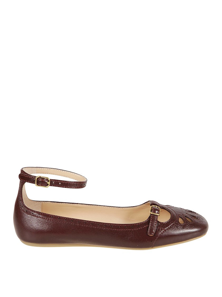 Chloé Glossy Burgundy Leather Ballerina Flats