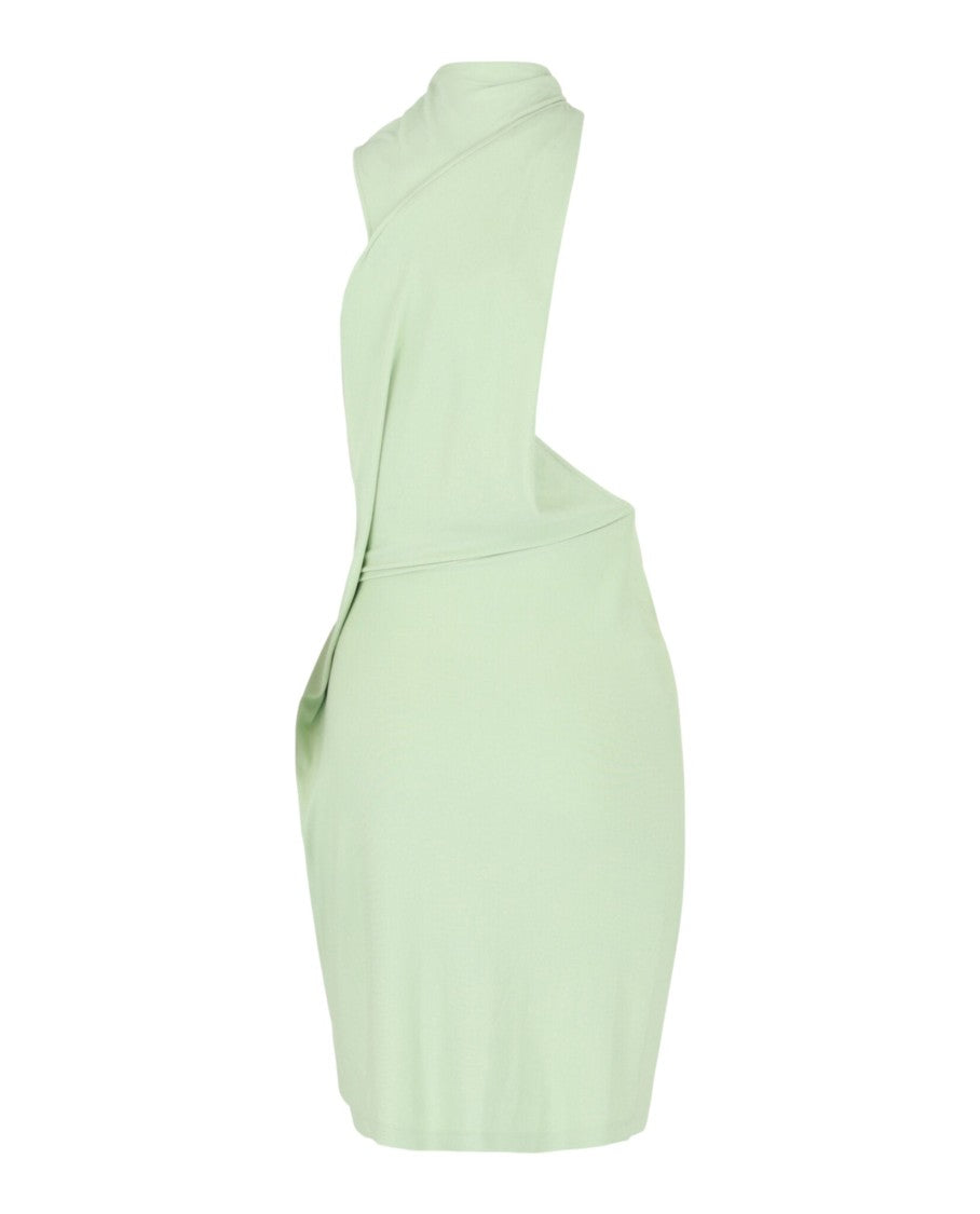 Ferragamo Asymmetrical Gathered Dress With Wooden Ring Accents