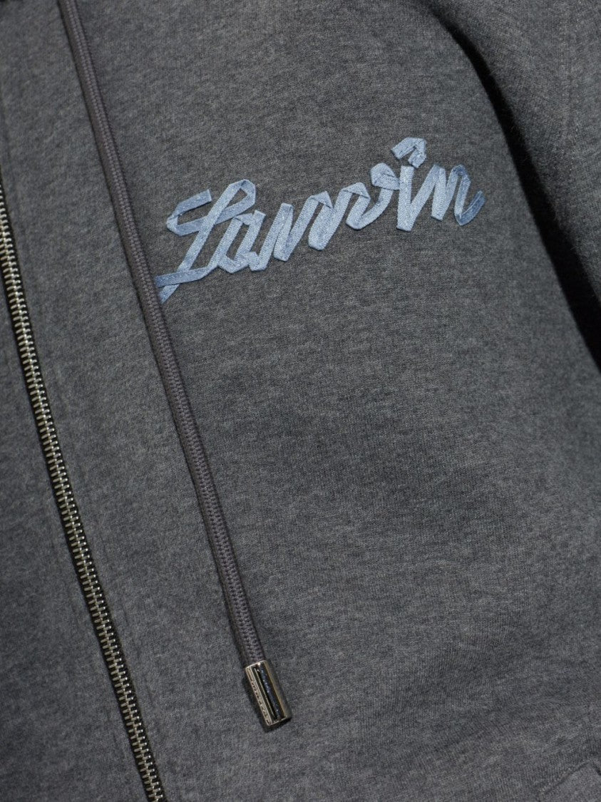 Lanvin Silk-Blend Ribbed Zip-Up Hoodie