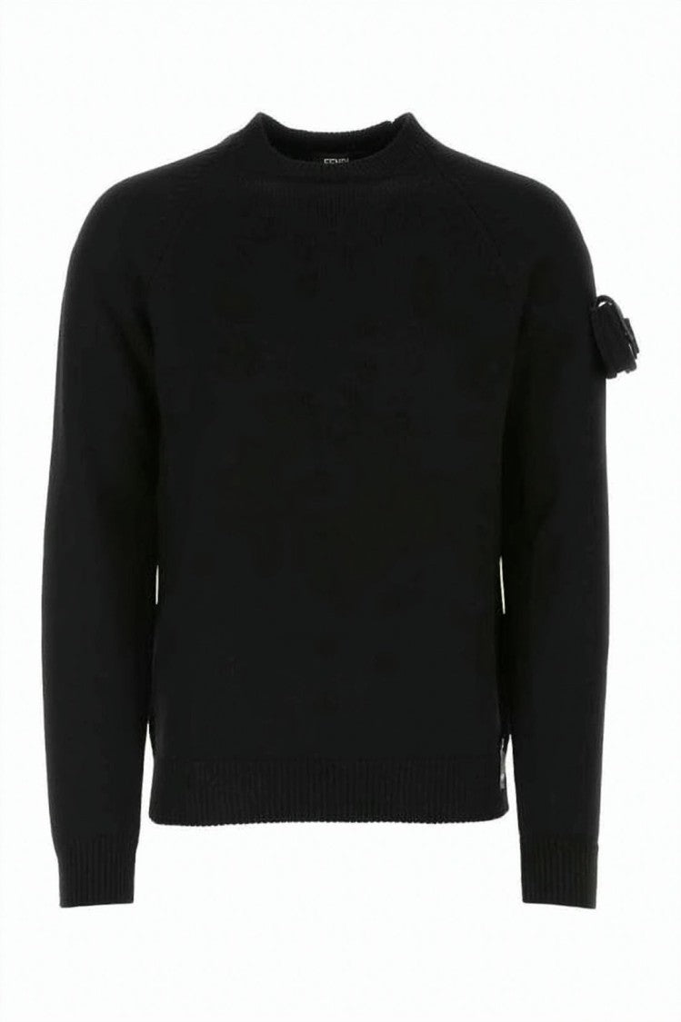 Fendi Crew Neck Wool Sweater With Ribbed Details