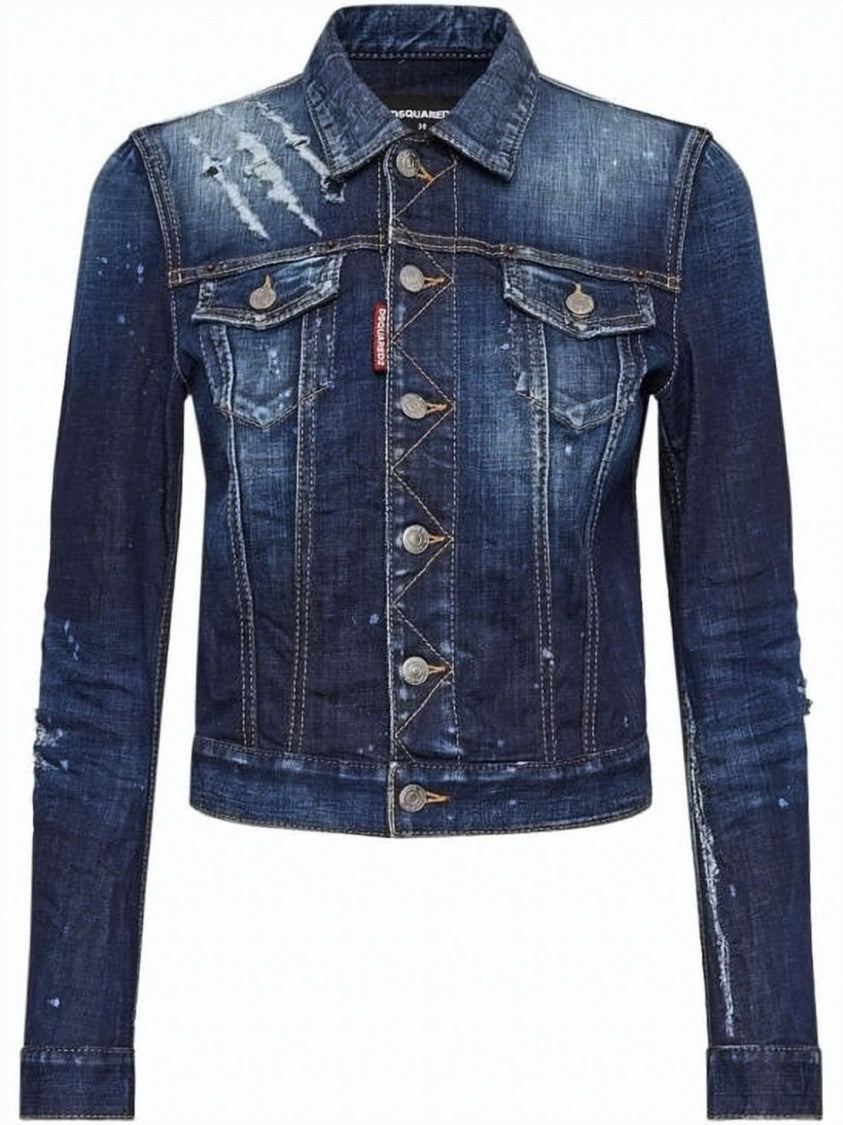 Dsquared2 Cropped Denim Jacket With Classic Collar