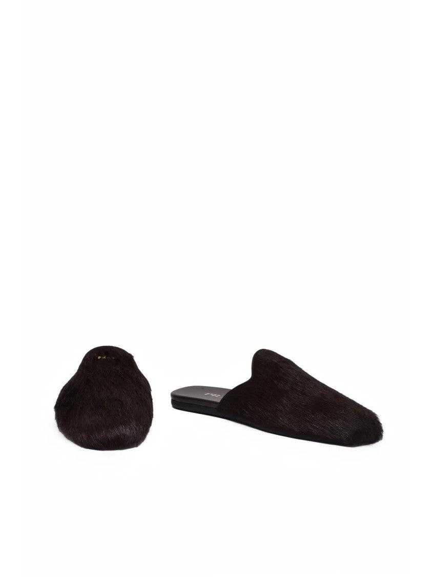 Prada Chocolate Pointed Toe Cavallino Leather Mules