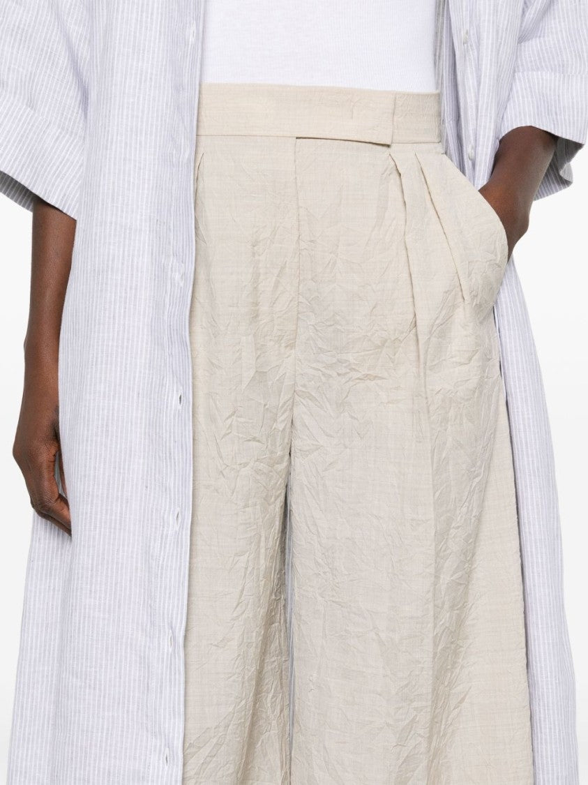 Max Mara Light Beige Wide-Leg Trousers With Pleat Detailing