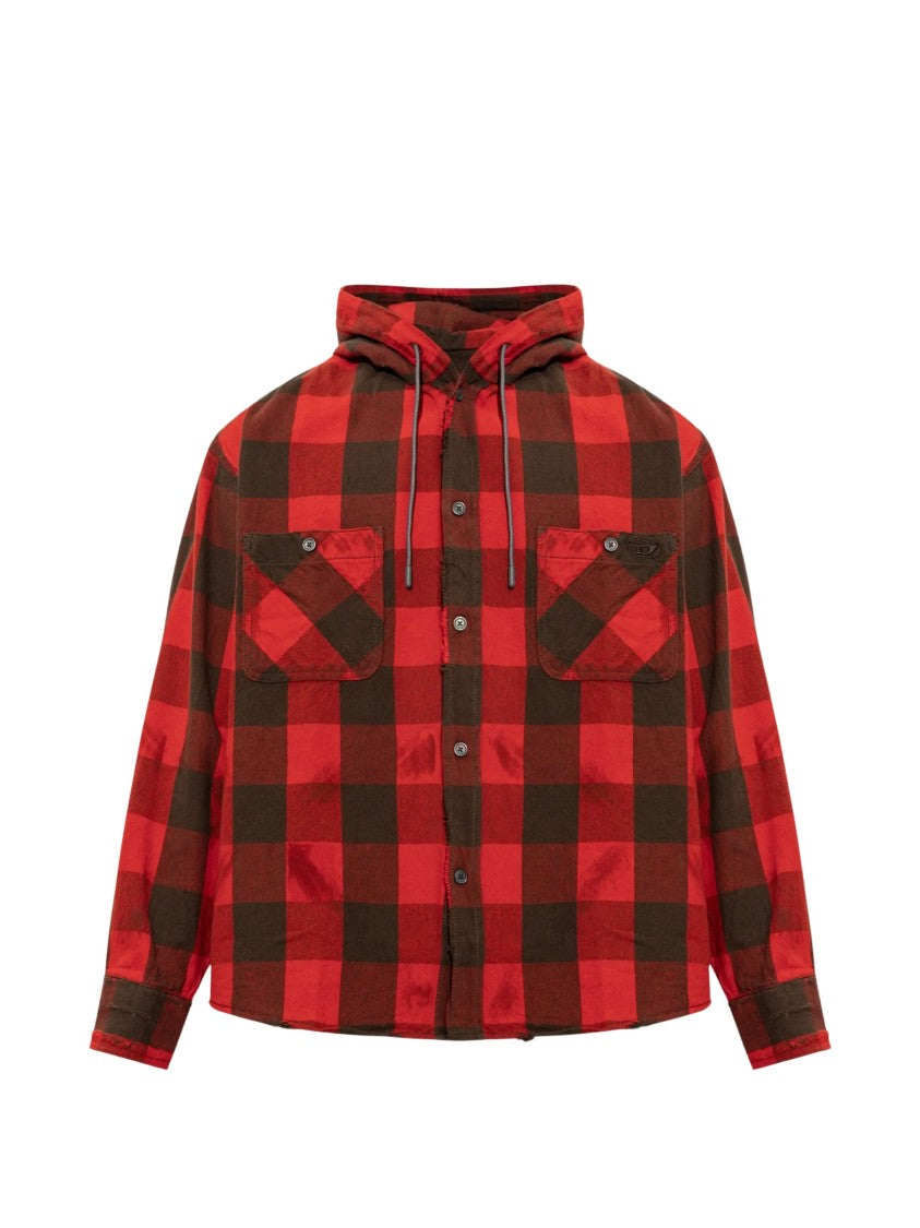 Diesel S-Drum-Hoody Check Flannel Hooded Shirt
