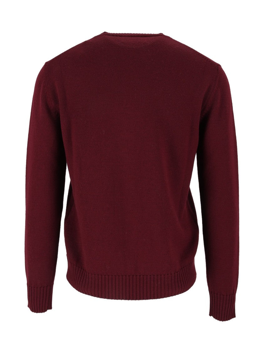 Ballantyne Burgundy Merino Wool Ribbed Round Neck Sweater