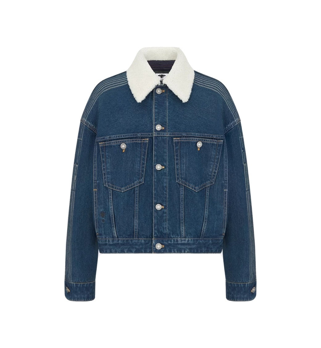 Christian Dior Cropped Denim White Sherpa Collar Jacket