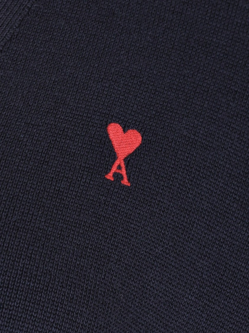 Ami Paris Blue Ami De Coeur V-Neck Cardigan