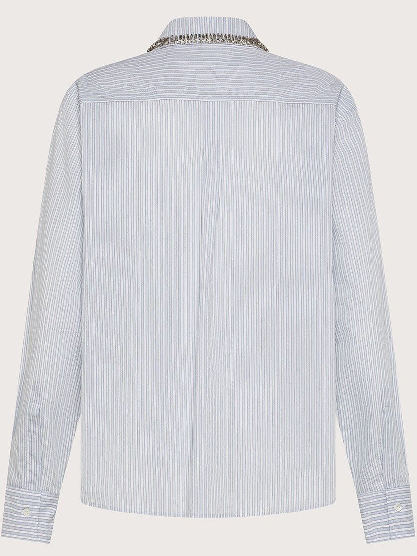 Seventy Venezia White Pinstripe Embellished Collar Shirt