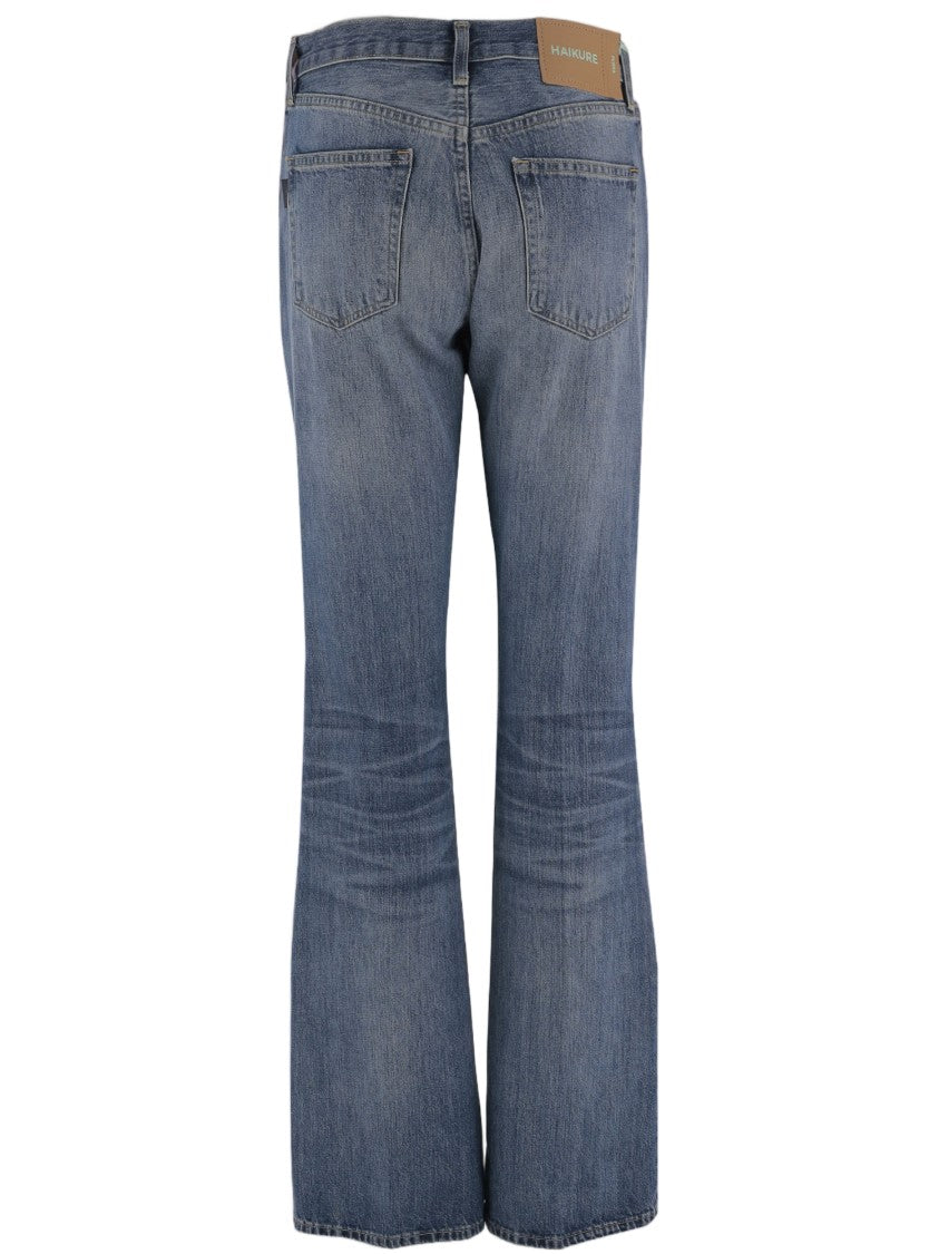Haikure Washed Denim Jeans With Classic Five-Pocket Design And Flared Silhouette