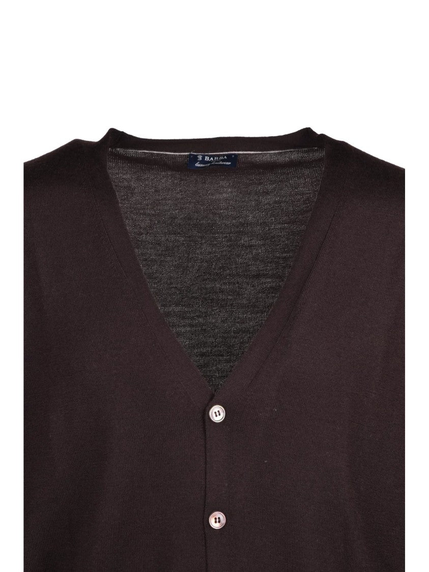 Barba Napoli Brown Virgin Wool Deep V-Neck Cardigan
