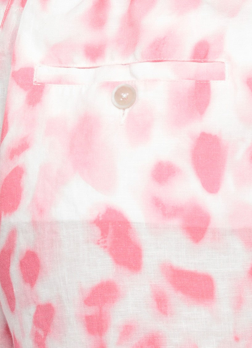 120% Lino White Pink Pattern Linen Shorts
