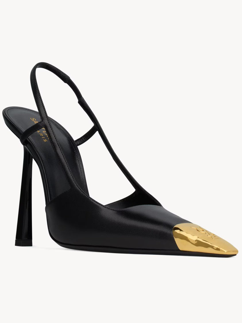 Saint Laurent Jeanne 110 Hammered Gold Leather Slingback Pumps