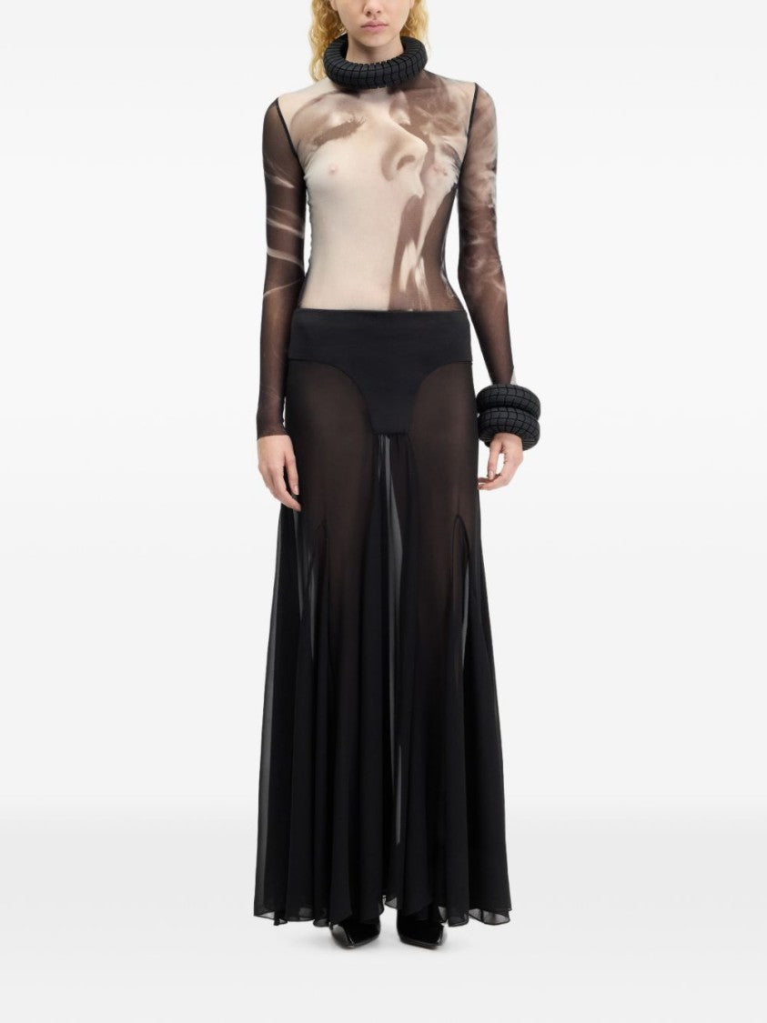 Jean Paul Gaultier Photorealistic Print Sheer Mesh Long-Sleeve Top