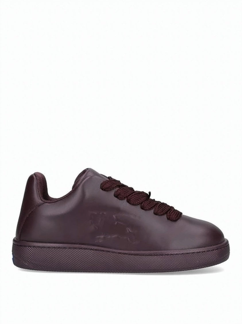 Burberry Burgundy Cowhide Leather Low-Top Sneakers With Textured Sole